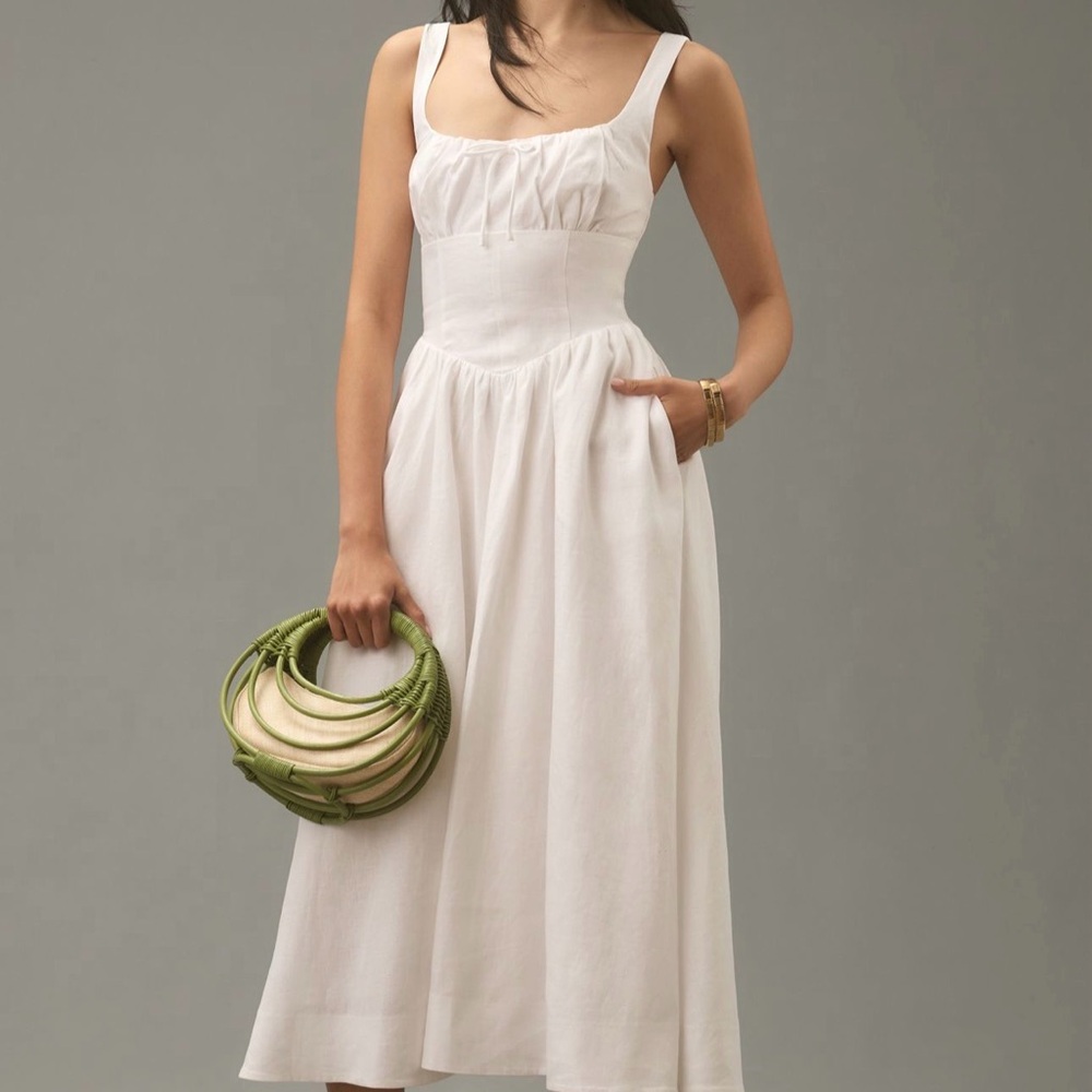 Reformation Balia Linen White Midi Dress